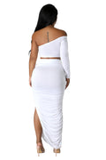 One Shoulder Cropped Top Skirt Set by The House of Stylez