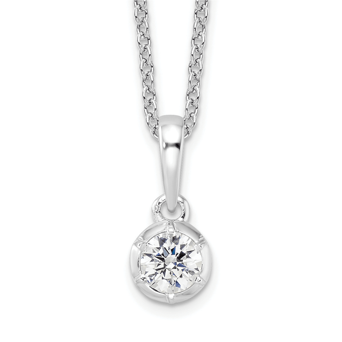 14K White Gold Lab Grown Diamond Solitaire Necklace by Fine Color Jewels