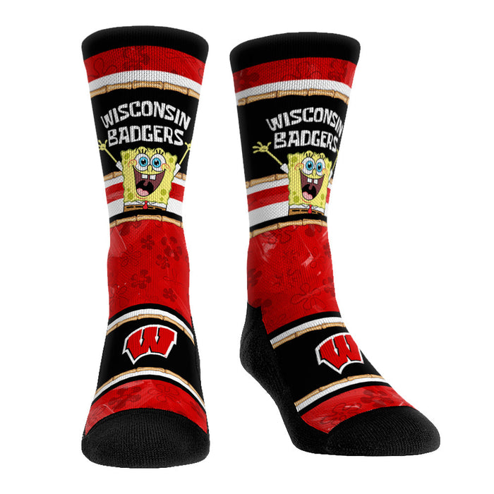 Wisconsin Badgers - SpongeBob SquarePants Tiki Stripe by Rock 'Em Socks