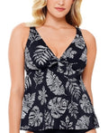 Swim Solutions Printed Lined Stretch Deep V Neck Adjustable Tankini by Vanessa Jane