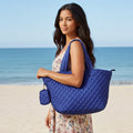 Large Quilted Nylon Zip-Top Tote Bag – Lightweight Travel & Beach Carryall by MiamiLeathers.com