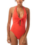 Vince Camuto Knot-Front Halter One-Piece Swimsuit by Vanessa Jane