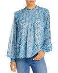 Aqua Smocked Floral Print Top, Size Small by Vanessa Jane
