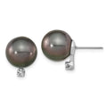 14k Gold Black Tahitian Pearl and Diamond Stud Earrings by Fine Color Jewels