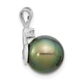14k Gold Round Black Tahitian Pearl Diamond Pendant by Fine Color Jewels