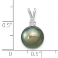 14k Gold Round Black Tahitian Pearl Diamond Pendant by Fine Color Jewels