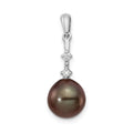 14k White Gold Black Pearl Tahitian Diamond Pendant by Fine Color Jewels