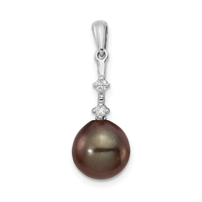 14k White Gold Black Pearl Tahitian Diamond Pendant by Fine Color Jewels