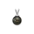 14k White Gold Round Black Tahitian Pearl Pendant by Fine Color Jewels