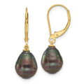 14K Gold Black Teardrop Tahitian Dangle Earrings by Fine Color Jewels