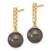 14k Gold Black Tahitian Pearl Diamond Post Dangle Earrings