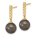 14k Gold Black Tahitian Pearl Diamond Post Dangle Earrings by Fine Color Jewels