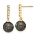 14k Gold Black Tahitian Pearl Diamond Post Dangle Earrings by Fine Color Jewels