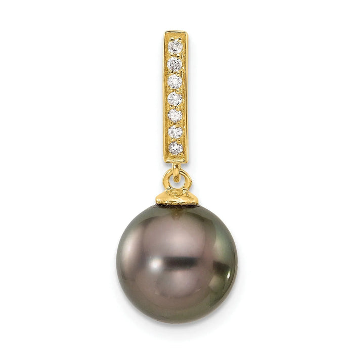 14k Gold Black Tahitian Pearl and Diamond Dangle Pendant by Fine Color Jewels