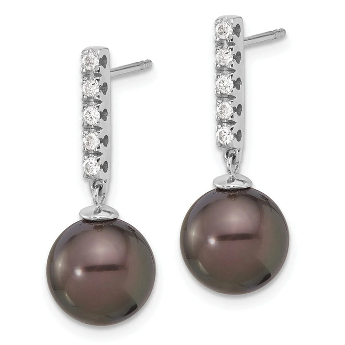 14k Gold Tahitian Black Pearl Diamond Drop Earrings by Fine Color Jewels