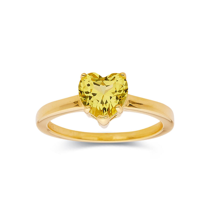 2.00 Ct Heart Yellow Sapphire Prong 18k Yellow Gold Over Silver Solitaire Ring by Fine Color Jewels