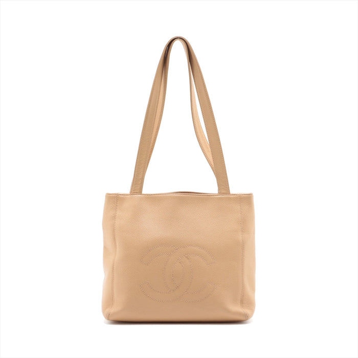 Chanel Coco Mark CC Caviar Skin Tote bag Beige Gold Metal Fittings #2598 by Bolt Boutique
