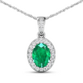 14K White Gold Zambian Emerald halo Pendant by Fine Color Jewels