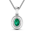 14K White Gold Zambian Emerald halo Pendant by Fine Color Jewels