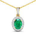 14K Yellow Gold Zambian Emerald Diamond Pendant by Fine Color Jewels