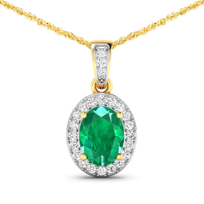 14K Yellow Gold Zambian Emerald Diamond Pendant by Fine Color Jewels
