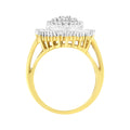 10K Yellow Gold 1.0 Cttw Round and Baguette Cut Diamond Oval Shaped Cluster Ring (I-J Color, I1-I2 Clarity) - Size 7 by Bids.com