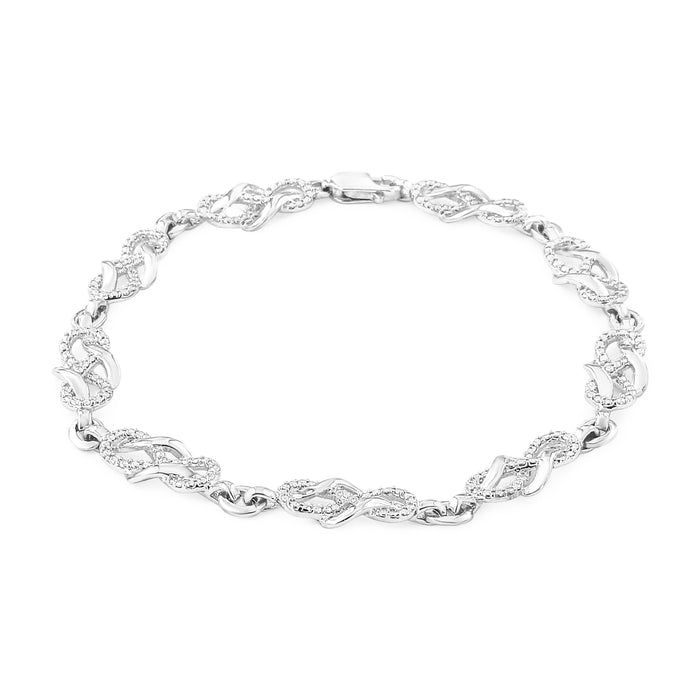 .925 Sterling Silver Prong Set Diamond Accent Infinity Weave Link 7.25" Bracelet (I-J Color, I3 Clarity) by Bids.com