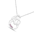 Round Pink Ruby Prong Silver Mom Pendant Necklace by Fine Color Jewels