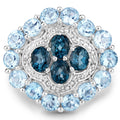 6.54 Carat Genuine London Blue Topaz, Blue Topaz and White Topaz .925 Sterling Silver Ring by Bids.com