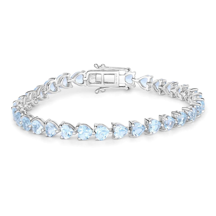 Heart Sky Blue Topaz Prong Silver Tennis Bracelet by Fine Color Jewels