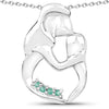 Round Green Emerald Prong Silver Mom Pendant Necklace