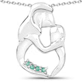 Round Green Emerald Prong Silver Mom Pendant Necklace by Fine Color Jewels