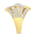 10K Yellow Gold Flashed .925 Sterling Silver 1-1/8 Cttw Round & Baguette Diamond 'Flower & Fern' Cluster Cocktail Fashion Ring (I-J Color, I2-I3 Clarity) - Size 6 by Bids.com