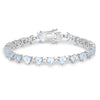 Heart Blue Aquamarine & Diamond Prong Silver Box Clasp Tennis Bracelet