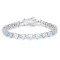 Heart Blue Aquamarine & Diamond Prong Silver Box Clasp Tennis Bracelet by Fine Color Jewels