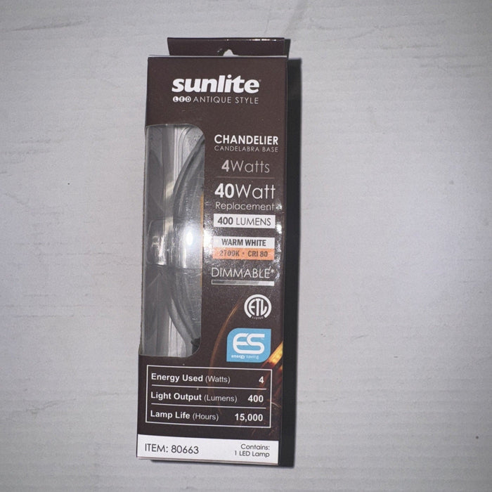 Sunlite LED Filament Chandelier Bulb 4W=40W Torpedo Clear Dim 2700K-Warm White by Price Is Right Miami