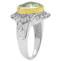 Two Tone Plated 4.16 Carat Genuine Green Amethyst & White Topaz .925 Sterling Silver Ring by Bids.com