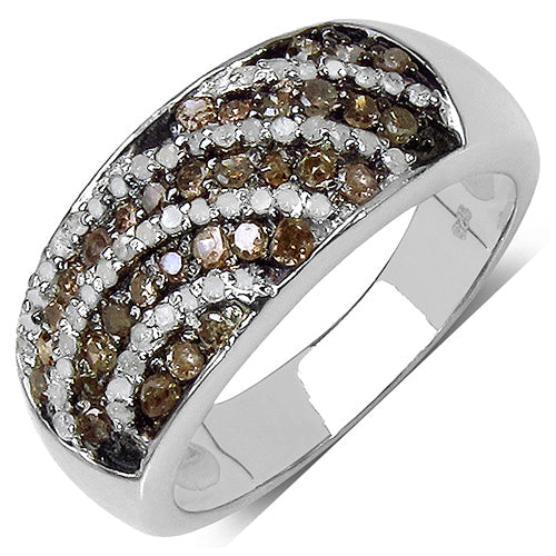 0.64 Carat Genuine Champagne Diamond & White Diamond .925 Sterling Silver Ring by Bids.com