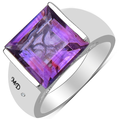 5.21 Carat Genuine Amethyst & White Diamond .925 Sterling Silver Ring by Bids.com