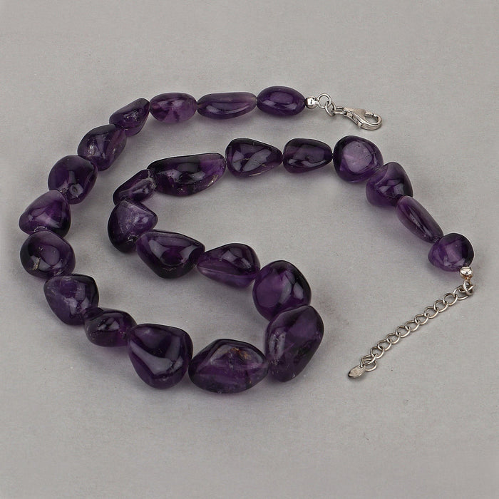 Amethyst Beaded Necklace, Genuine Raw Amethyst Beads Necklace for Women in Sterling Silver, February Birthstone Necklace, Gift for Mom by Bids.com
