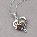 Heart Red Garnet Prong Silver Mom Heart Pendant Necklace by Fine Color Jewels