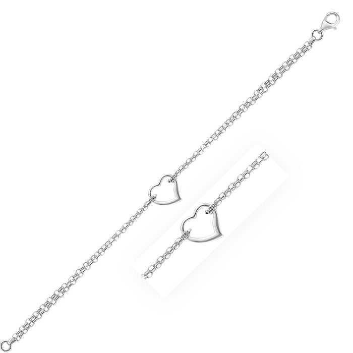 14k White Gold Cable Chain Anklet with Open Heart Station by Bids.com
