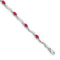 Oval Red Ruby & Diamond Prong 14K White Gold Wave Link Bracelet by Fine Color Jewels