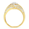10K Yellow Gold Flashed .925 Sterling Silver 1-1/8 Cttw Round & Baguette Diamond 'Flower & Fern' Cluster Cocktail Fashion Ring (I-J Color, I2-I3 Clarity) - Size 6 by Bids.com