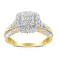 10K Yellow Gold 1.0 Cttw Diamond Composite Cushion-Shape Halo 3-Band-Look Engagement Ring (H-I Color, SI1-SI2 Clarity) - Size 6-1/4 by Bids.com