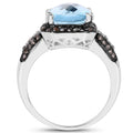 4.33 Carat Genuine Swiss Blue Topaz, Champagne Diamond & White Diamond .925 Sterling Silver Ring by Bids.com