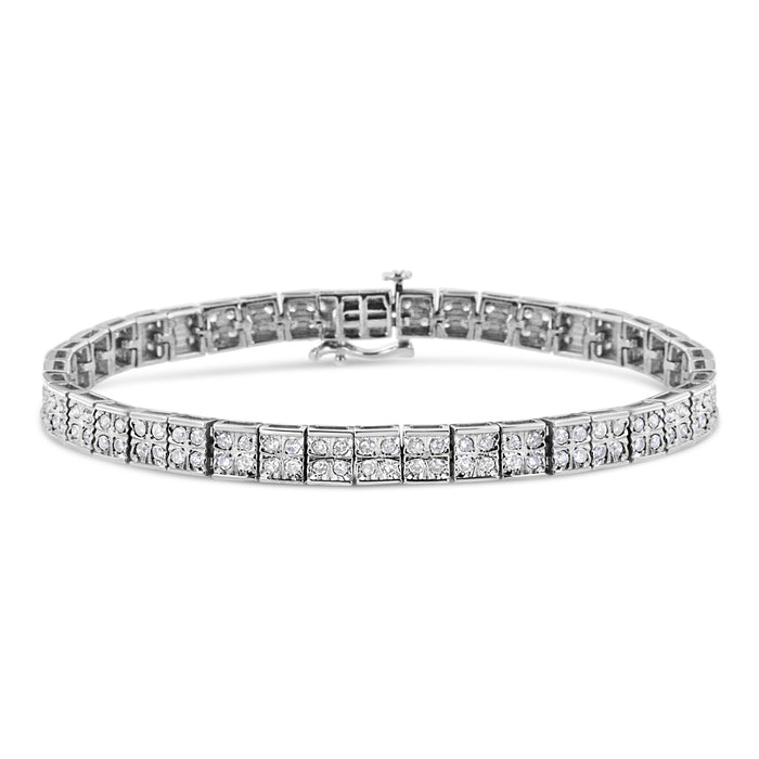 .925 Sterling Silver 2 Cttw Prong Set Round-Cut Diamond 4 Stone Box Link Bracelet (I-J Color, I3 Clarity) - 7.25" by Bids.com