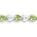 Heart Green Peridot & Diamond Prong Silver Tennis Bracelet by Fine Color Jewels