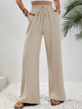 Casual Drawstring Wide Leg Pants: Apricot by Boutique 23