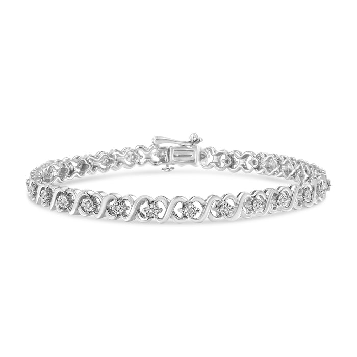 .925 Sterling Silver 1/6 Cttw Miracle Set Diamond Infinity Link and Station Tennis Bracelet (I-J Color, I3 Clarity) - 7.25 " Inches by Bids.com